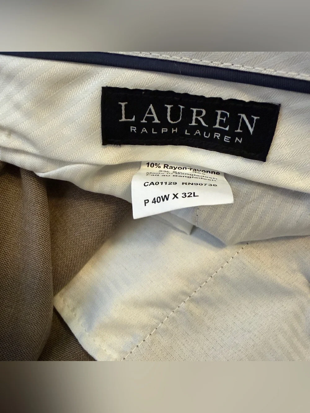 Lauren Ralph Lauren Dress Pants Mens 40x32 Tan Flat Front Stretch Career